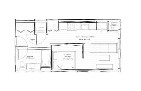 Floor plan for studio, 1 bath, 425 sqft